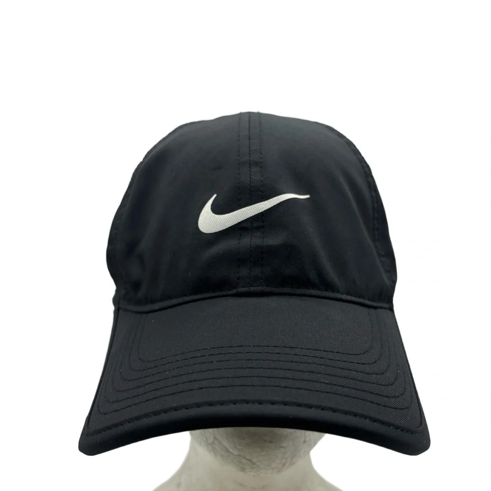 Nike Featherlight Dri-Fit Black Adjustable Hat Running Cap Lightweight Unisex - Picture 2 of 9
